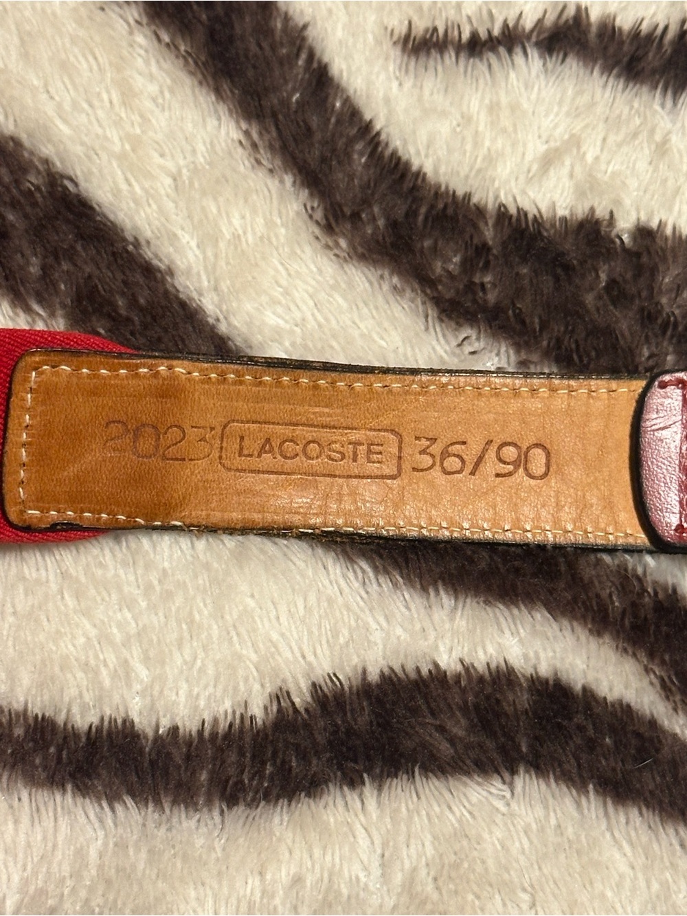 Lacoste Red Canvas Belt with Leather Patch - Picture 5 of 8